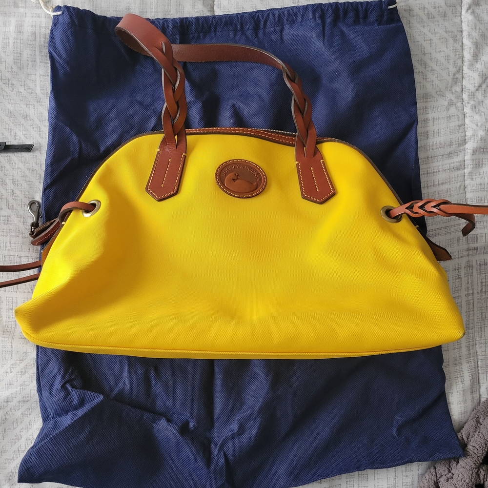 Dooney & Bourke Yellow Nylon Domed Satchel with Brown Accents - Picture 2 of 10